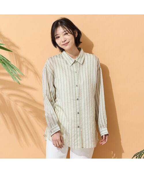PISANO / ピサーノ シャツ・ブラウス | 【手洗いOK】マルチストライプ柄シャツ（ライトグリーン）