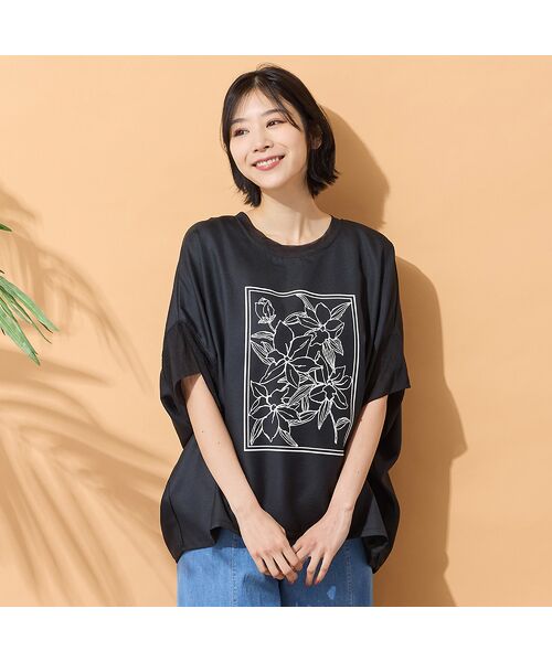 PISANO / ピサーノ シャツ・ブラウス | 【手洗いOK・接触冷感】フラワープリントコクーンブラウス（ブラック）