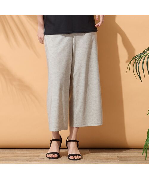 PISANO / ピサーノ ショート・ハーフ・半端丈パンツ | 【手洗いOK・接触冷感・UVカット】デニムプリントワイドパンツ（ベージュ）