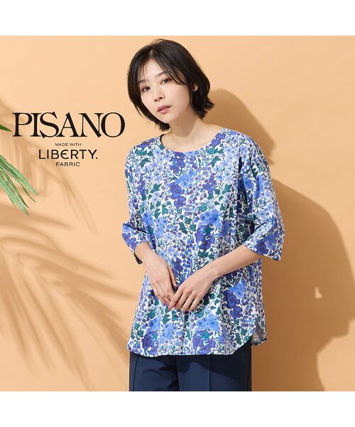 PISANO / ピサーノ カットソー | 【綿100％・手洗いOK・リバティコラボ】ラウンドヘムカットソー（ブルー）