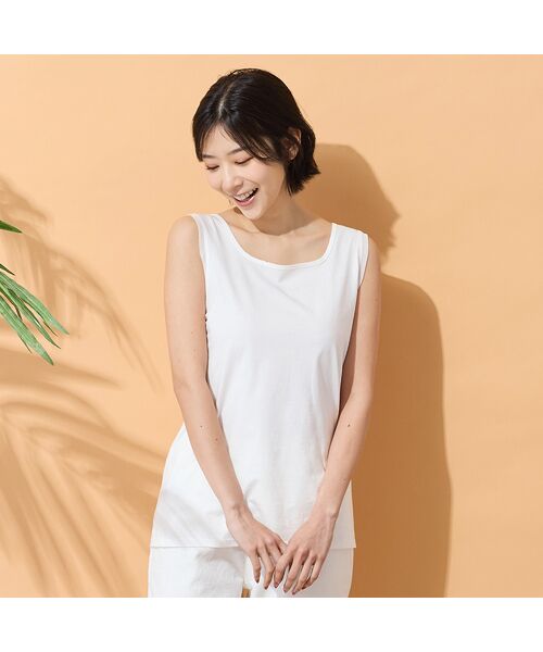 PISANO / ピサーノ タンクトップ | 【手洗いOK・身頃綿100％】2Wayチュール配色タンクトップ（オフ）