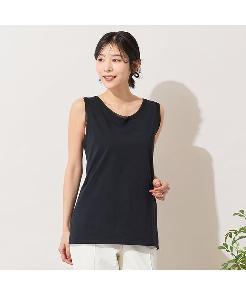 PISANO / ピサーノ タンクトップ | 【手洗いOK・身頃綿100％】2Wayチュール配色タンクトップ（ブラック）