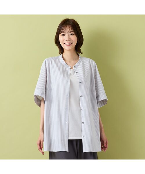 PISANO / ピサーノ シャツ・ブラウス | 【手洗いOK・接触冷感】J-CAMICIEバンドカラーシャツブラウス（ライトグレー）