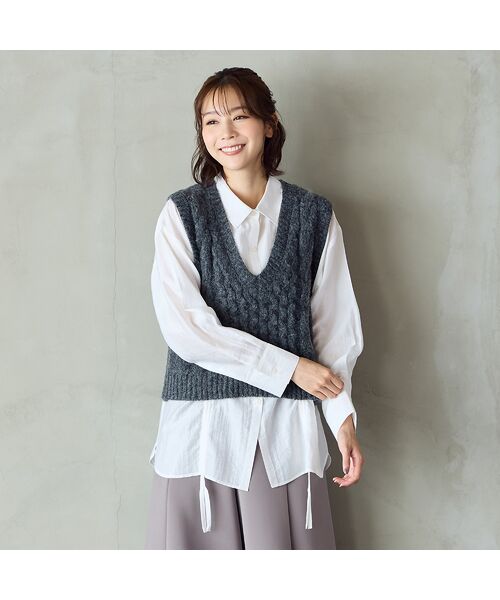 PISANO / ピサーノ その他トップス | 【アンサンブル商品】ニットジレ＆ドロストシャツ（チャコール）