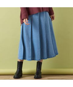 PISANO / ピサーノ ミニ・ひざ丈スカート | 【手洗いOK・セットアップ対応】製品洗い加工・デニム風片ヒダプリーツスカート