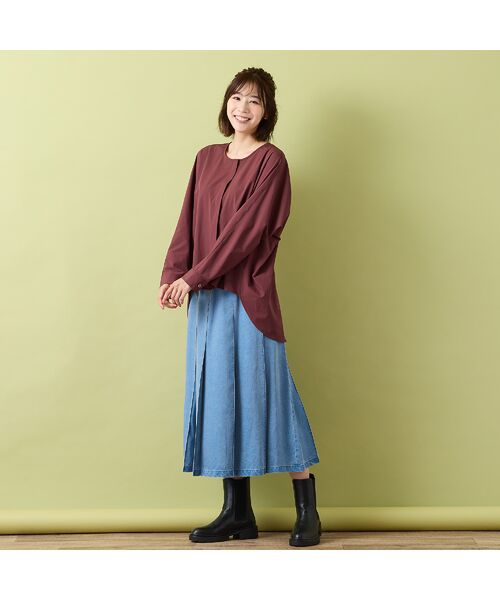 PISANO / ピサーノ ミニ・ひざ丈スカート | 【手洗いOK・セットアップ対応】製品洗い加工・デニム風片ヒダプリーツスカート | 詳細10