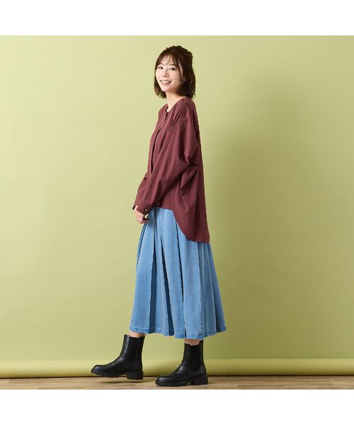 PISANO / ピサーノ ミニ・ひざ丈スカート | 【手洗いOK・セットアップ対応】製品洗い加工・デニム風片ヒダプリーツスカート | 詳細11