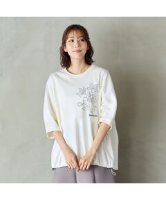 PISANO / ピサーノ カットソー | 【手洗いOK・綿100％】キキョウモチーフ刺繍ワイドシルエットカットソー