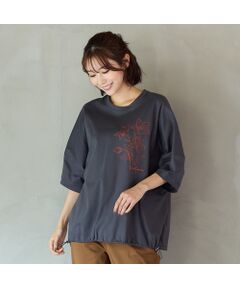 PISANO / ピサーノ カットソー | 【手洗いOK・綿100％】キキョウモチーフ刺繍ワイドシルエットカットソー