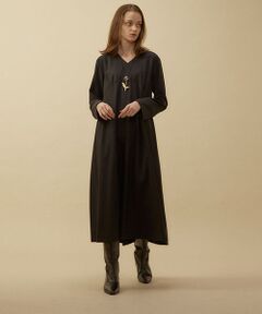 ウールナイロンVネックワンピース
