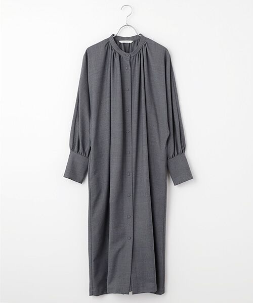 PLAIN PEOPLE/プレインピープル フレックスウールサキソニーイージーケアシャツワンピース チャコールグレー FREE