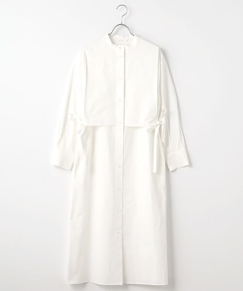 PLAIN PEOPLE / プレインピープル ロング・マキシ丈ワンピース | コットンリネンマイクロウェザーワッシャーヨークデザインワンピース（ホワイト）