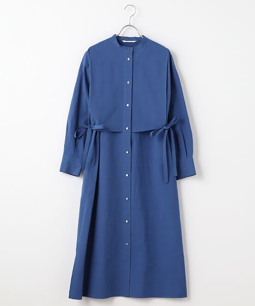 PLAIN PEOPLE / プレインピープル ロング・マキシ丈ワンピース | コットンリネンマイクロウェザーワッシャーヨークデザインワンピース（ブルー）