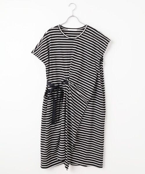 PLAIN PEOPLE/プレインピープル ピュアオーガニックジャージー・ボーダーフレンチスリーブワンピース クロ×シロ FREE PLAIN PEOPLE/プレインピープル ピュアオーガニックジャージー・ボーダーフレンチスリーブワンピース クロ×シロ FREE