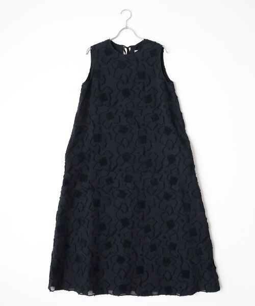 PLAIN PEOPLE / プレインピープル ロング・マキシ丈ワンピース | カットジャガードノースリーブワンピース（ネイビー）