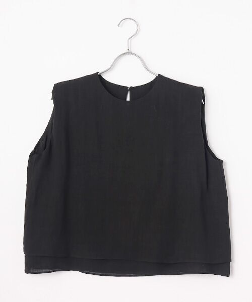 PLAIN PEOPLE/プレインピープル ナチュラルリネンガーゼノースリーブブラウス ブラック FREE PLAIN PEOPLE/プレインピープル ナチュラルリネンガーゼノースリーブブラウス ブラック FREE