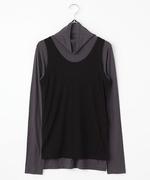 PLAIN PEOPLE/プレインピープル シア―ハイツイストフライスタンクトップレイヤードTシャツ グレー×ブラック FREE PLAIN PEOPLE/プレインピープル シア―ハイツイストフライスタンクトップレイヤードTシャツ グレー×ブラック FREE