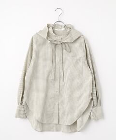 PLAIN PEOPLE / プレインピープル シャツ・ブラウス | 綿シルクビエラ/タイプライターチェックスカーフ付きノーカラーシャツ