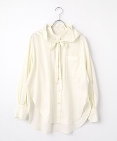 PLAIN PEOPLE / プレインピープル シャツ・ブラウス | 綿シルクビエラ/タイプライターチェックスカーフ付きノーカラーシャツ