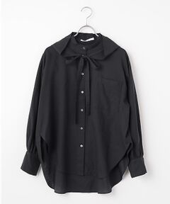 PLAIN PEOPLE / プレインピープル シャツ・ブラウス | 綿シルクビエラ/タイプライターチェックスカーフ付きノーカラーシャツ