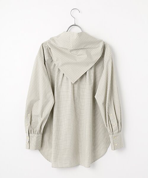 PLAIN PEOPLE / プレインピープル シャツ・ブラウス | 綿シルクビエラ/タイプライターチェックスカーフ付きノーカラーシャツ | 詳細1