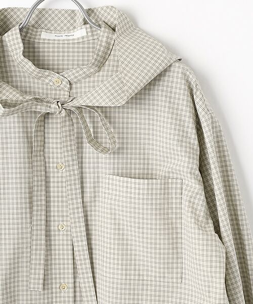 PLAIN PEOPLE / プレインピープル シャツ・ブラウス | 綿シルクビエラ/タイプライターチェックスカーフ付きノーカラーシャツ | 詳細2