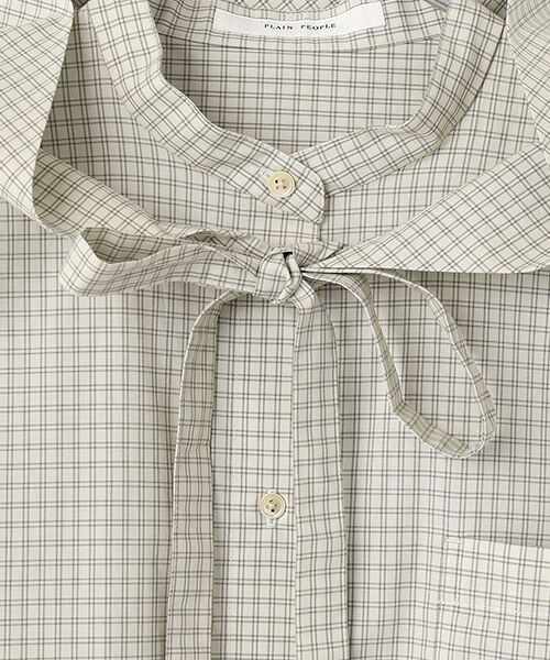 PLAIN PEOPLE / プレインピープル シャツ・ブラウス | 綿シルクビエラ/タイプライターチェックスカーフ付きノーカラーシャツ | 詳細4