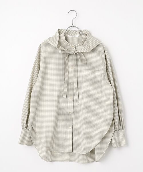 PLAIN PEOPLE / プレインピープル シャツ・ブラウス | 綿シルクビエラ/タイプライターチェックスカーフ付きノーカラーシャツ（アイボリー）