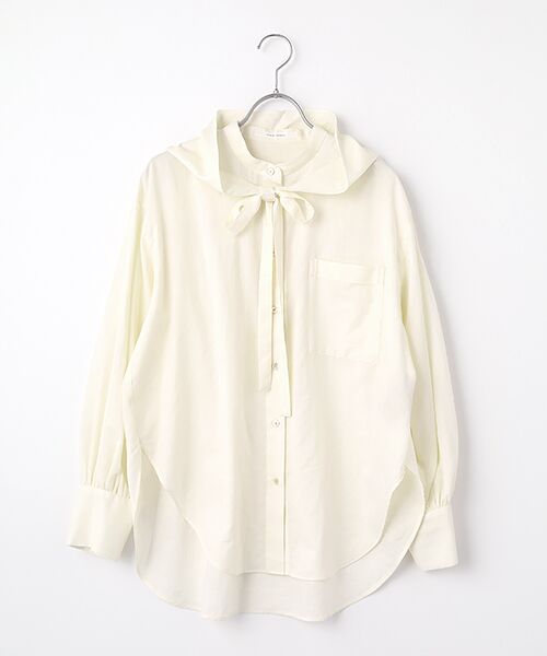 PLAIN PEOPLE / プレインピープル シャツ・ブラウス | 綿シルクビエラ/タイプライターチェックスカーフ付きノーカラーシャツ（キナリ）