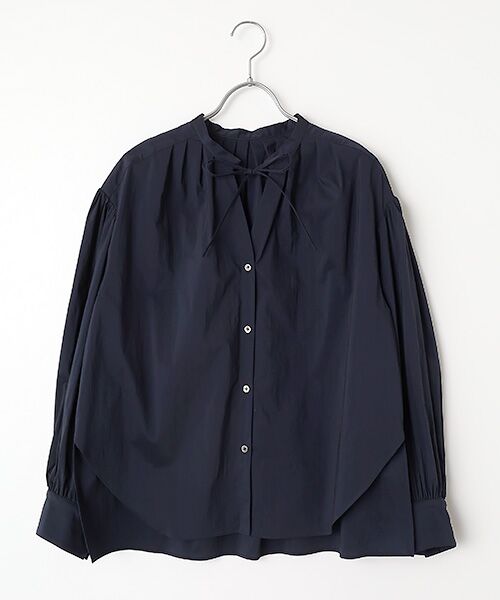 PLAIN PEOPLE / プレインピープル シャツ・ブラウス | チリメンタイプライタースキッパーギャザーブラウス（ネイビー）