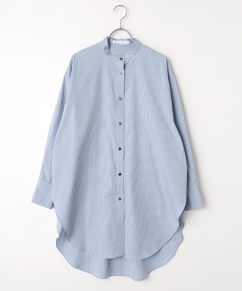 PLAIN PEOPLE / プレインピープル シャツ・ブラウス | ハイカウントストライプバンドカラーシャツ（ブルーストライプ）