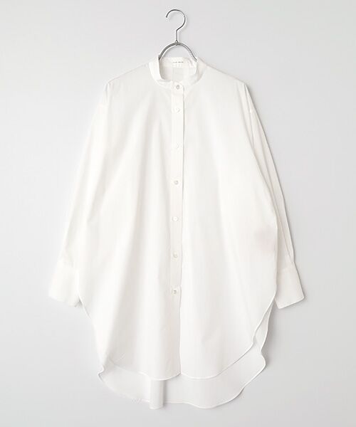 PLAIN PEOPLE / プレインピープル シャツ・ブラウス | ハイカウントストライプバンドカラーシャツ（ホワイト）