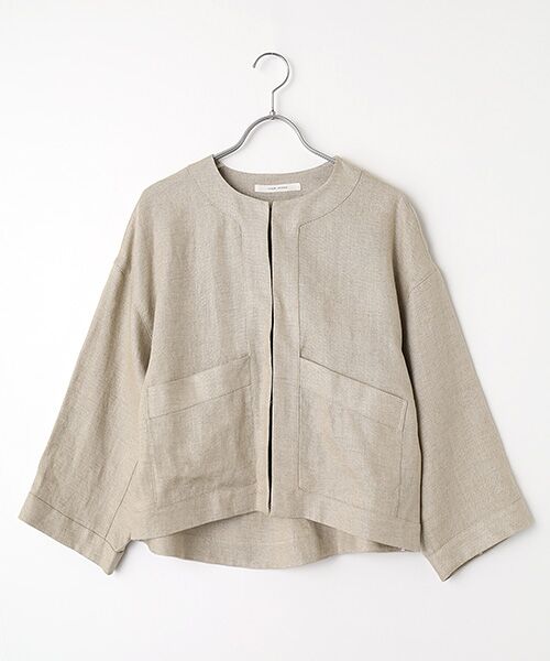 PLAIN PEOPLE / プレインピープル ノーカラージャケット | リネンオックスショートジャケット（ベージュ）