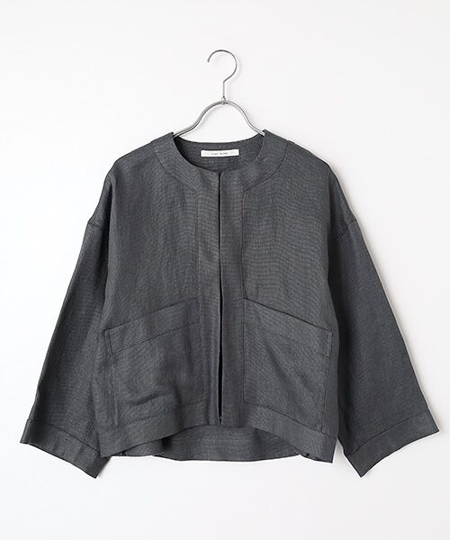 PLAIN PEOPLE / プレインピープル ノーカラージャケット | リネンオックスショートジャケット（グレー）