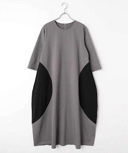 PLAIN PEOPLE / プレインピープル ロング・マキシ丈ワンピース | オーガニックヘビージャージードッキングコクーンドレス（グレー×ブラック）