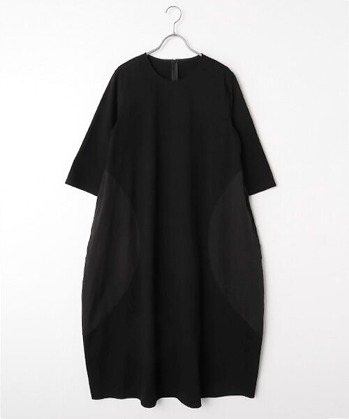 PLAIN PEOPLE / プレインピープル ロング・マキシ丈ワンピース | オーガニックヘビージャージードッキングコクーンドレス（ブラック×ブラック）