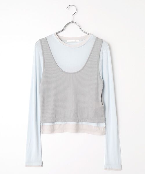 PLAIN PEOPLE / プレインピープル Tシャツ | シア―ハイツイストフライスレイヤードトップス（サックス）