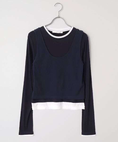PLAIN PEOPLE / プレインピープル Tシャツ | シア―ハイツイストフライスレイヤードトップス（ネイビー×ホワイト）