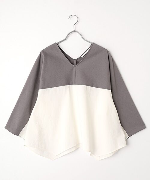 PLAIN PEOPLE / プレインピープル Tシャツ | オーガニックヘビージャージー切り替えドルマンプルオーバー（グレー×ホワイト）