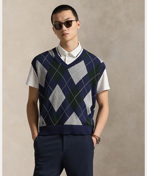 POLO GOLF / RLX / ポロ ゴルフ / RLX ベスト | （POLO GOLF）ビッグ フィット パフォーマンス アーガイル セーター ベスト（300グリーン）
