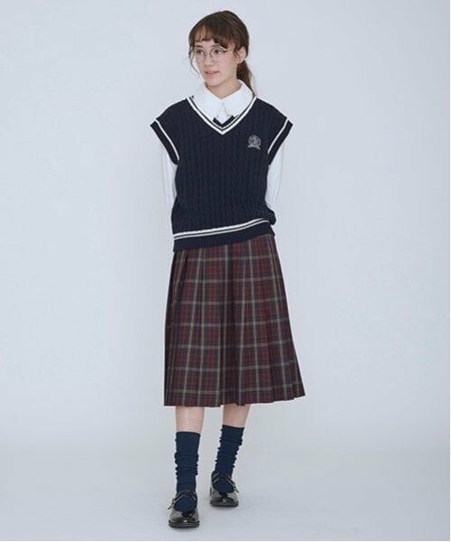 POM PONETTE AMI / ポンポネット アミ ミニ・ひざ丈スカート | 【AMI】ミドル丈チェックプリーツスカート（赤）