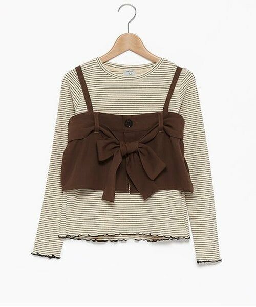 POM PONETTE AMI / ポンポネット アミ Tシャツ | 【AMI】リボンビスチェロンTセット（茶）