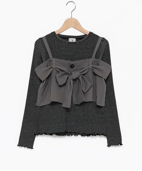 POM PONETTE AMI / ポンポネット アミ Tシャツ | 【AMI】リボンビスチェロンTセット（チャコール）