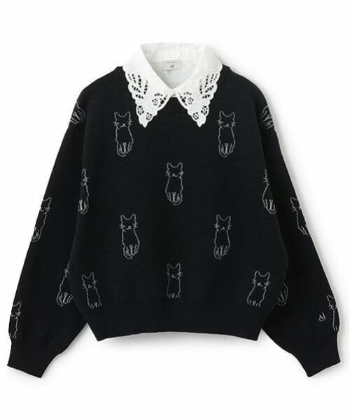 POM PONETTE AMI / ポンポネット アミ ニット・セーター | 【AMI】猫総柄ジャカード衿付きニット | 詳細10