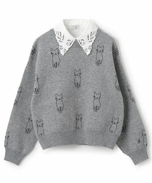 POM PONETTE AMI / ポンポネット アミ ニット・セーター | 【AMI】猫総柄ジャカード衿付きニット | 詳細11
