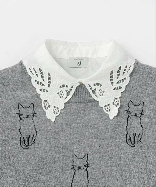 POM PONETTE AMI / ポンポネット アミ ニット・セーター | 【AMI】猫総柄ジャカード衿付きニット | 詳細13