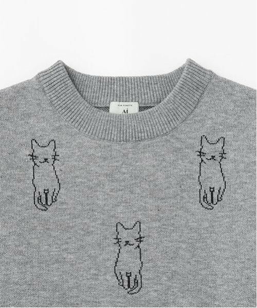 POM PONETTE AMI / ポンポネット アミ ニット・セーター | 【AMI】猫総柄ジャカード衿付きニット | 詳細14