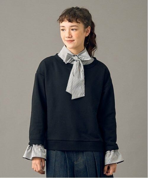 POM PONETTE AMI / ポンポネット アミ シャツ・ブラウス | 【AMI】ボートネックプルオーバー　ボウタイブラウスセット（黒）