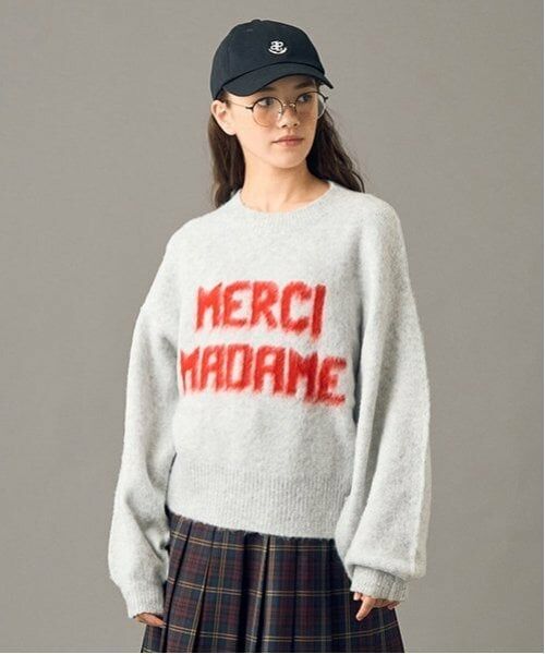 POM PONETTE AMI / ポンポネット アミ ニット・セーター | 【AMI】ロゴジャカードニットプルオーバー（トップ グレー）