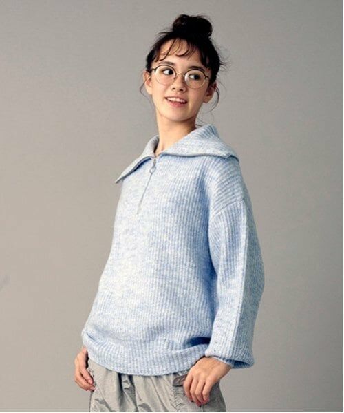 POM PONETTE AMI / ポンポネット アミ ニット・セーター | 【AMI】セーラージップニットプルオーバー（ライト ブルー）